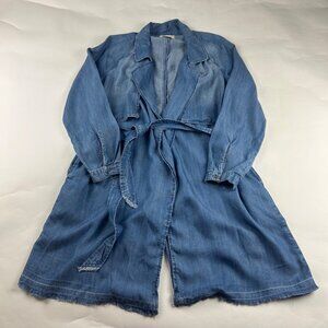 Cloth & Stone Blue Denim Tencel Belted Midi Summer Trench Coat M
